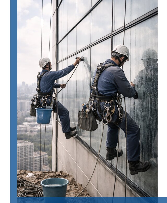 Профессиональная мойка фасадных окон альпинистами в Полевской