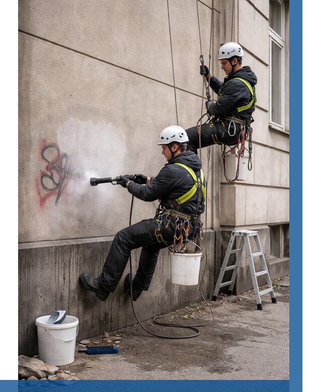 Удаление граффити с фасада в Полевской от 4619 р. | ВЫСОТНИК-Плв