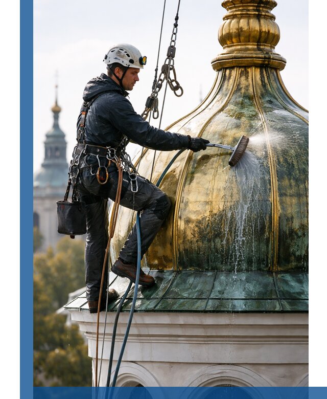 Профессиональная мойка куполов и шпилей высотными альпинистами в Полевской