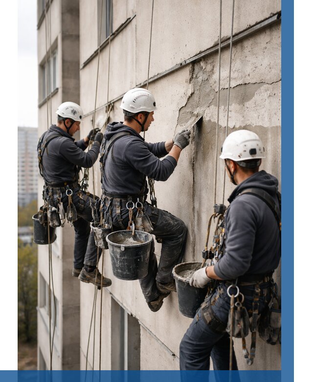 Ремонт бетонных элементов фасада в Полевской от 2566 р. | ВЫСОТНИК-Плв