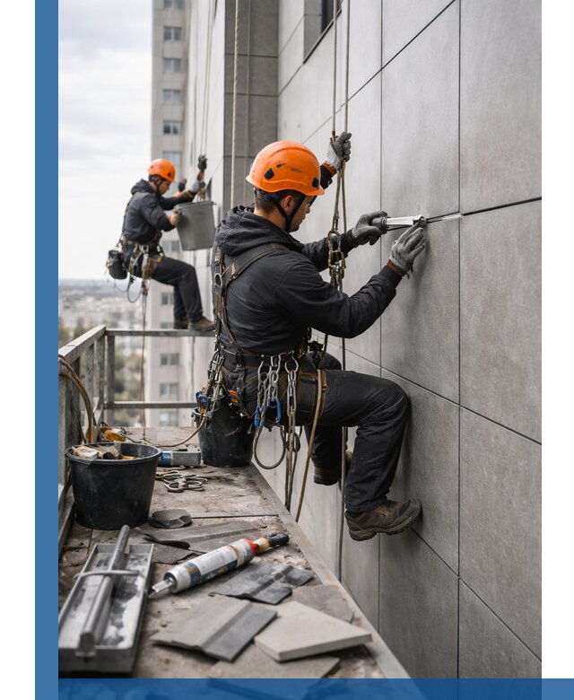 Профессиональный ремонт фасада из керамогранита в Полевской