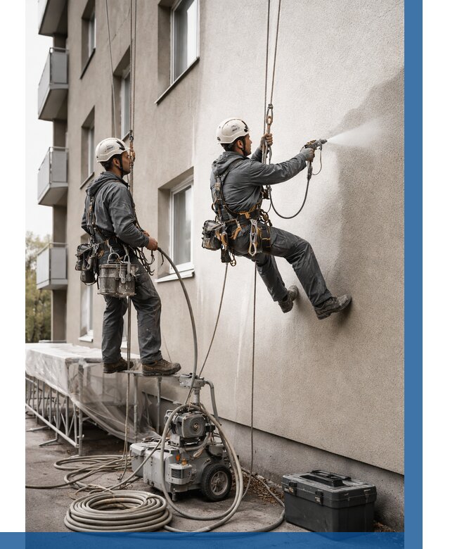 Безвоздушная покраска фасада в Полевской от 226 р/м² | ВЫСОТНИК-Плв