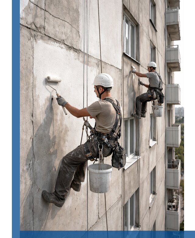 Покраска бетонного фасада в Полевской для жилых и промышленных объектов