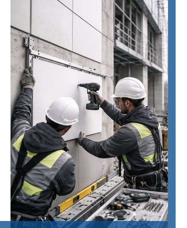 Монтаж композитных панелей фасада в Полевской от 2566 р. | ВЫСОТНИК-Плв