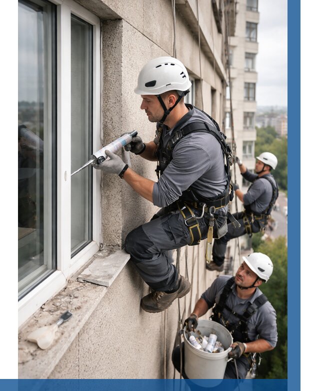 Герметизация оконных швов снаружи в Полевской от 1540 р. | ВЫСОТНИК-Плв