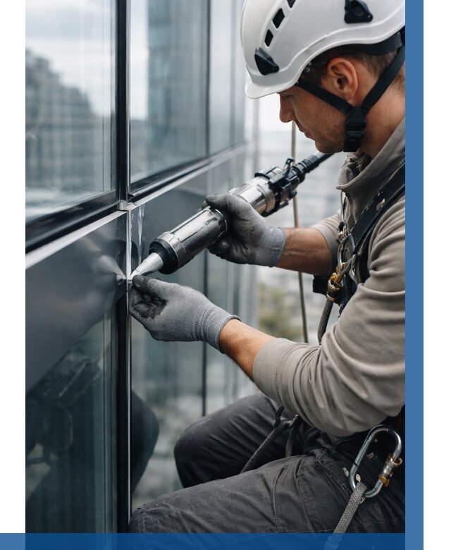 Герметизация стыков витража в Полевской от 1232 р. | ВЫСОТНИК-Плв