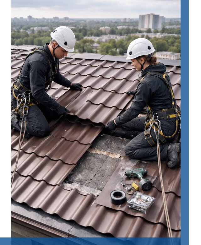 Ремонт металлочерепицы на крыше в Полевской от 924 р. | ВЫСОТНИК-Плв