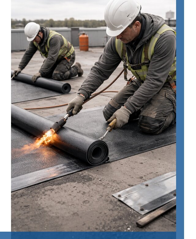 Монтаж наплавляемой кровли в Полевской от 873 р. — ВЫСОТНИК-Плв