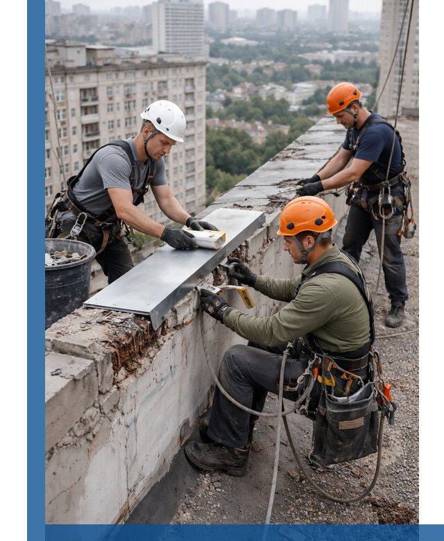 Ремонт парапета на кровле в Полевской, высотные работы с гарантией