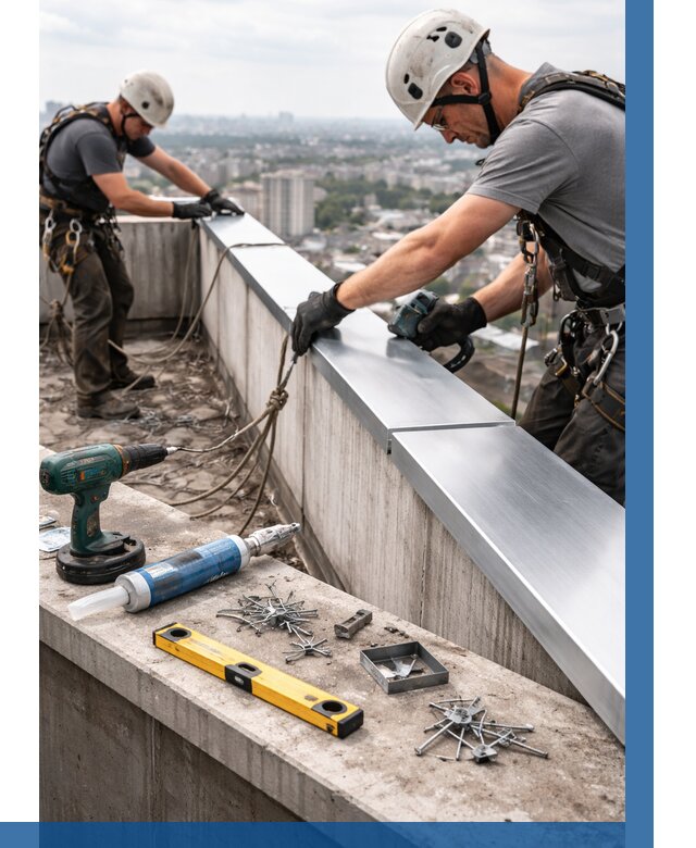 Монтаж парапетных крышек в Полевской от 821 р. | ВЫСОТНИК-Плв