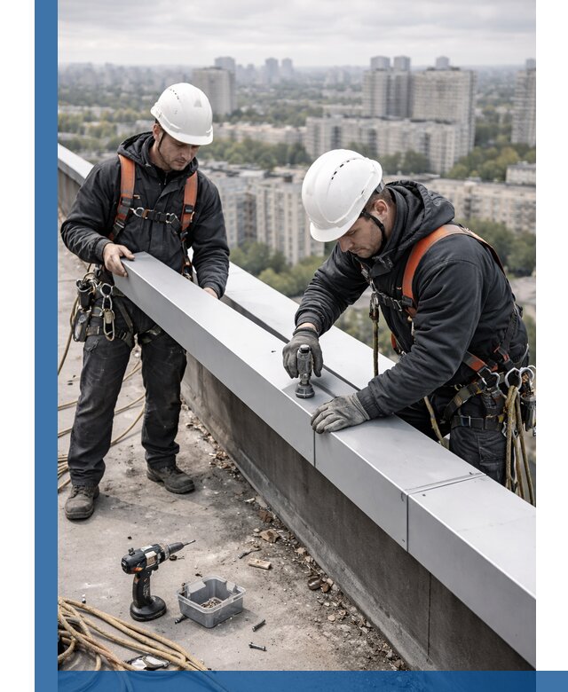 Монтаж парапетных крышек и ограждений кровли в Полевской