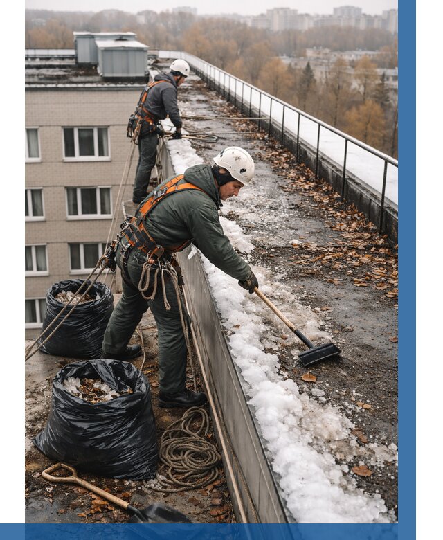 Очистка кровли по периметру в Полевской от 565 р. | ВЫСОТНИК-Плв