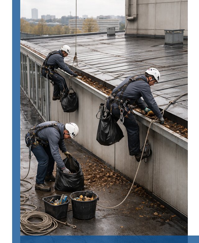 Очистка кровли по периметру в Полевской силами промышленных альпинистов