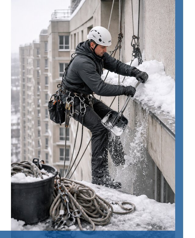 Очистка карнизов от снега в Полевской от 308 р. | ВЫСОТНИК-Плв