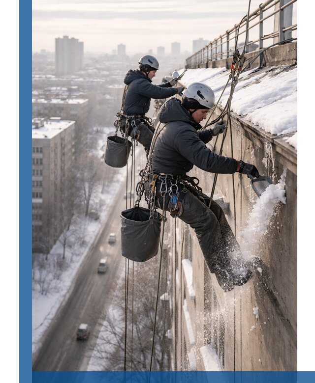 Очистка карнизов от снега в Полевской профессионально и безопасно