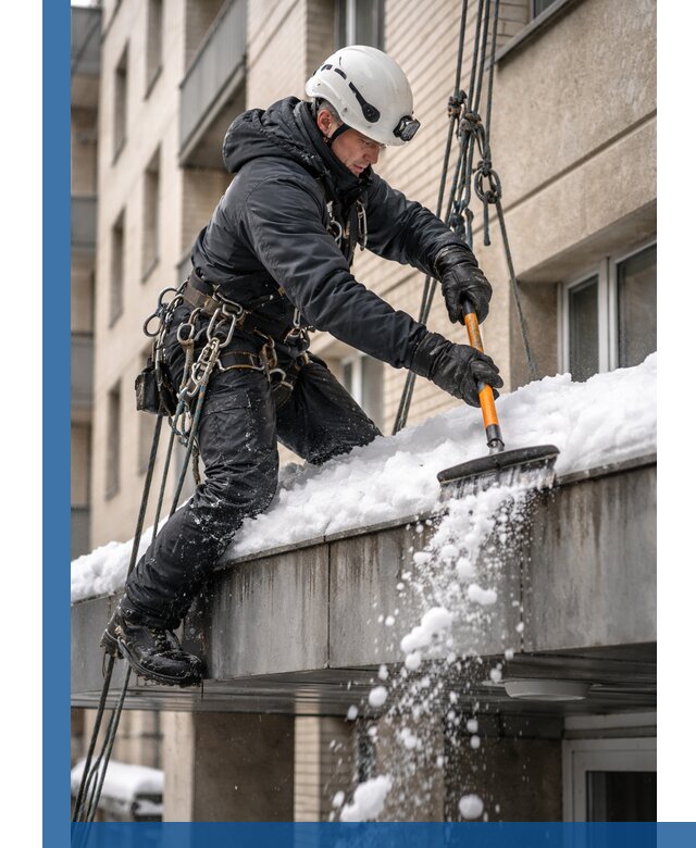 Очистка козырьков от снега в Полевской круглогодично безопасно