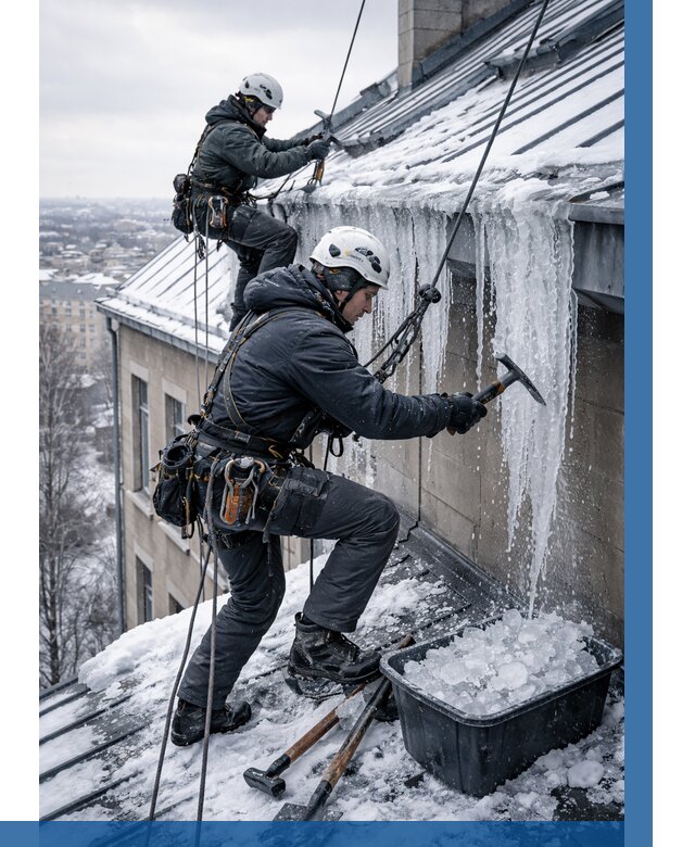 Удаление наледи с кровли в Полевской от 5646 р. | ВЫСОТНИК-Плв