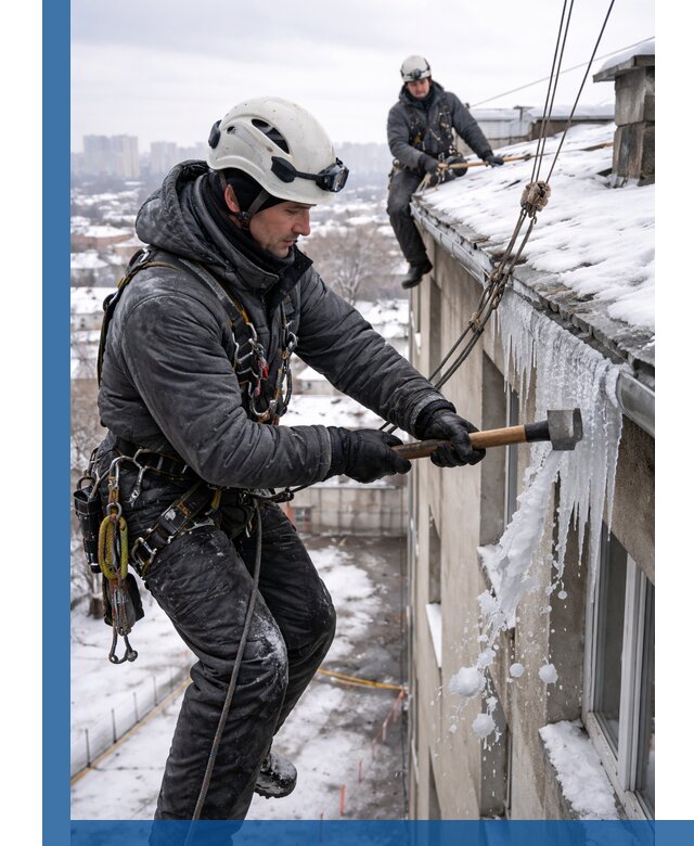 Сбивание и удаление сосулек с крыши в Полевской безопасно