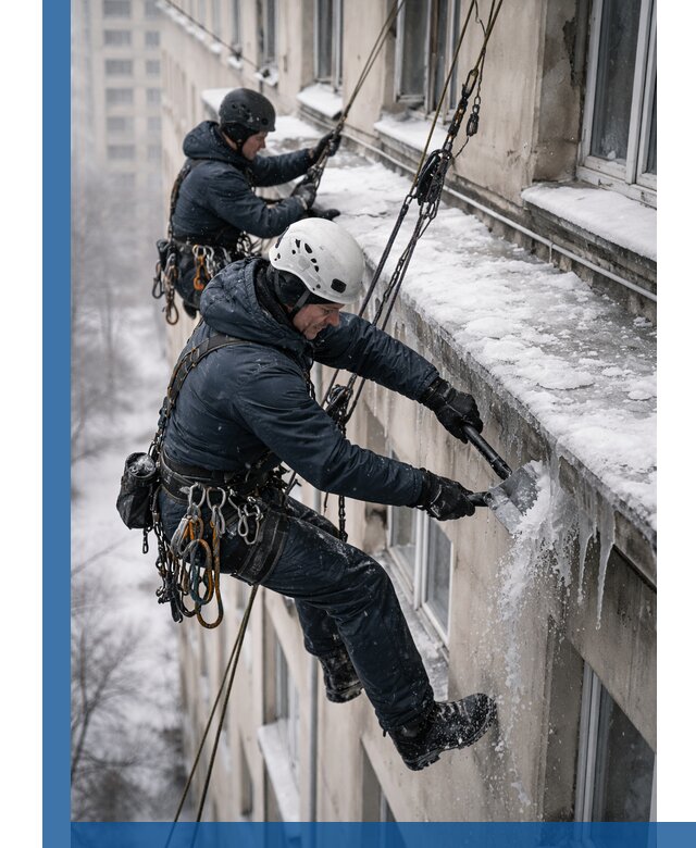 Удаление наледи и сосулек с карнизов в Полевской профессионально