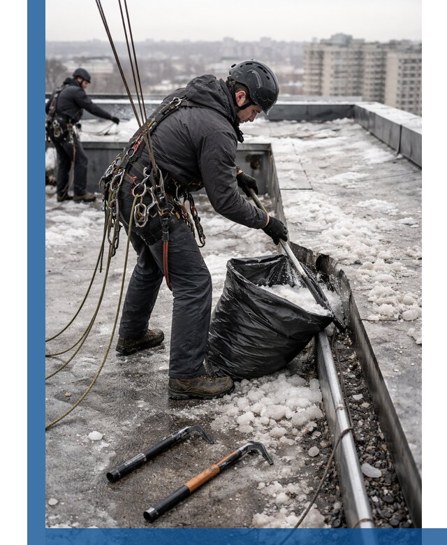 Аварийная очистка кровли в Полевской от промальпинистов