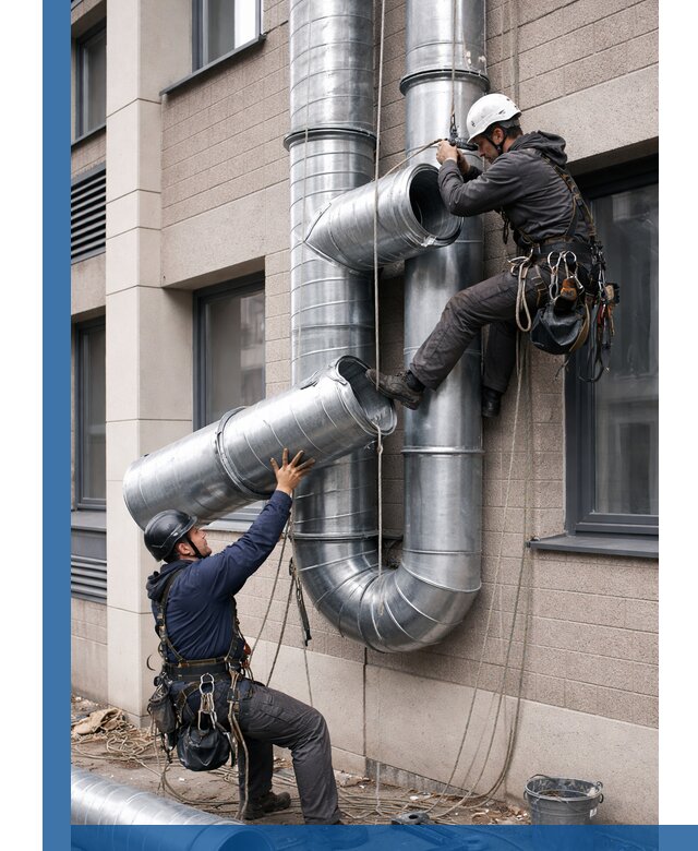 Монтаж фасадных воздуховодов в Полевской с герметизацией и крепежом