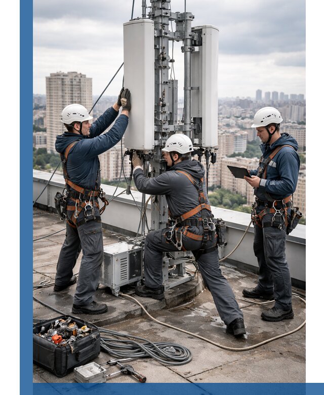 Монтаж антенн связи на крыше в Полевской с вводом в эксплуатацию