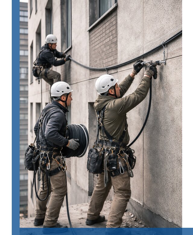 Прокладка кабеля по фасаду в Полевской, профессиональный монтаж