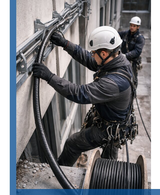 Протяжка кабеля питания на высоте в Полевской с гарантией безопасности и качества