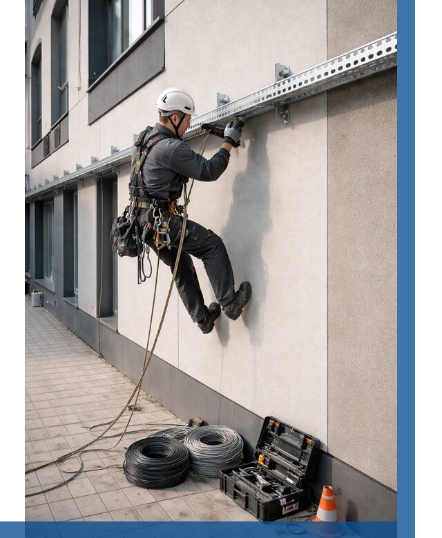 Монтаж кабельных лотков на фасаде в Полевской от 1232 р. | ВЫСОТНИК-Плв