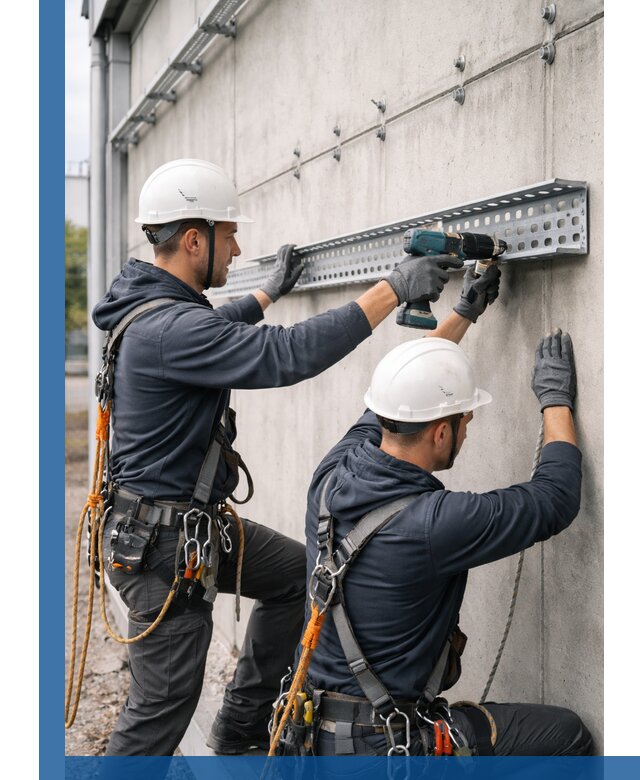 Монтаж кабельных лотков на фасаде зданий в Полевской с гарантией