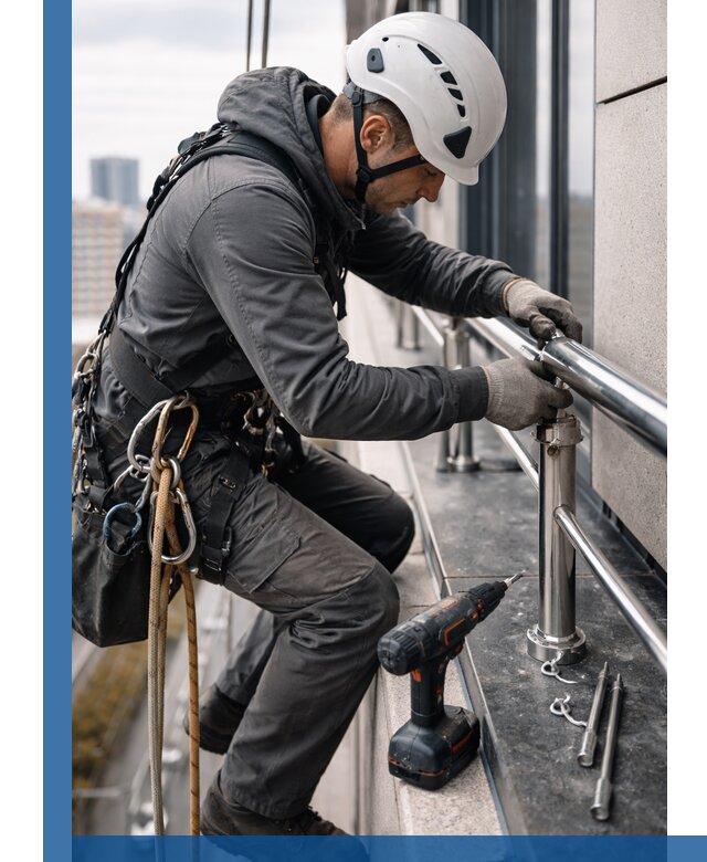 Монтаж ограждений на высоте в Полевской для зданий и конструкций