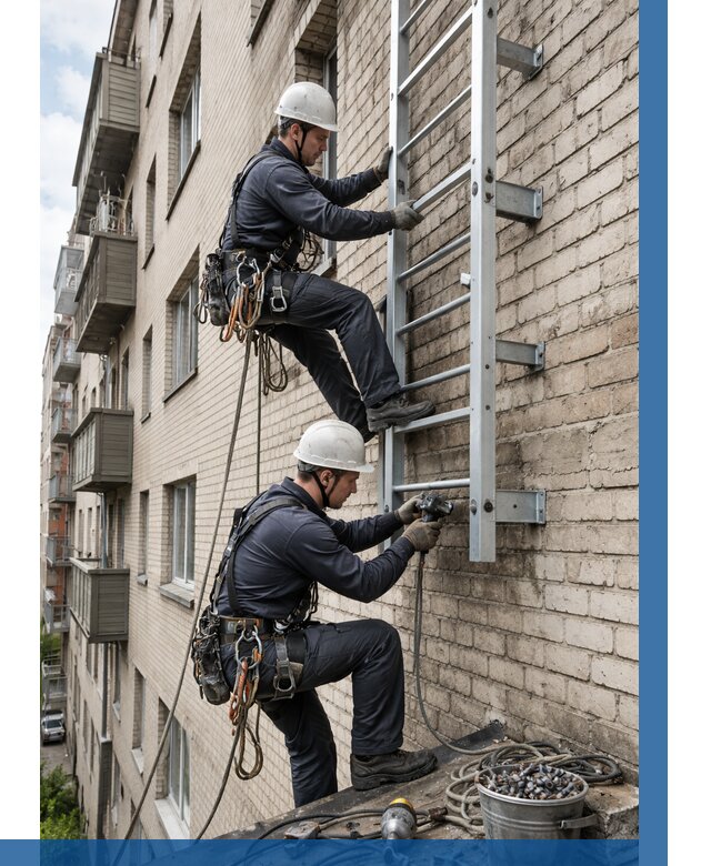 Монтаж пожарной лестницы в Полевской от 25663 р заказать у ВЫСОТНИК-Плв