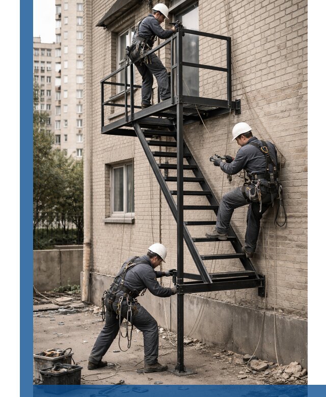 Монтаж пожарной лестницы в Полевской, установка и крепление