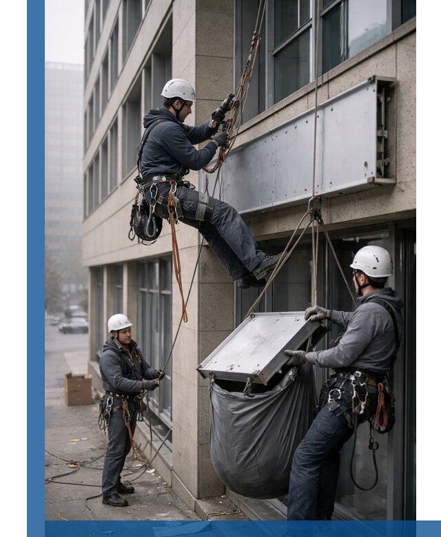 Демонтаж рекламной вывески с высотными работами в Полевской