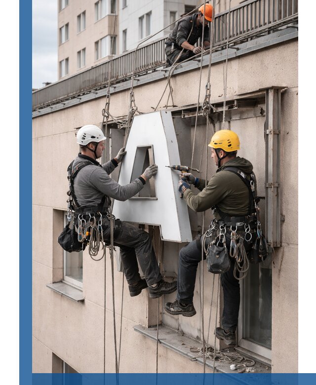 Ремонт и восстановление наружных вывесок на высоте в Полевской