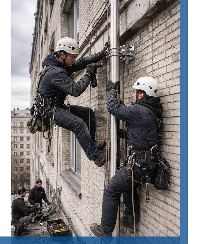 Монтаж флагштока на здании в Полевской от 6672 р. | ВЫСОТНИК-Плв