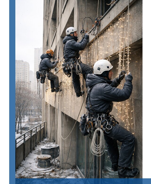 Монтаж новогодней иллюминации и украшение фасадов в Полевской