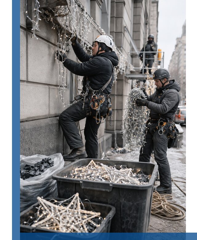 Демонтаж новогоднего оформления и гирлянд в Полевской