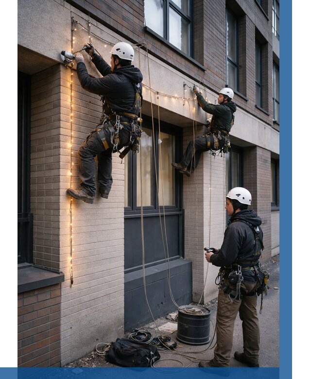 Монтаж гирлянд на фасаде в Полевской от 3593 р. | ВЫСОТНИК-Плв