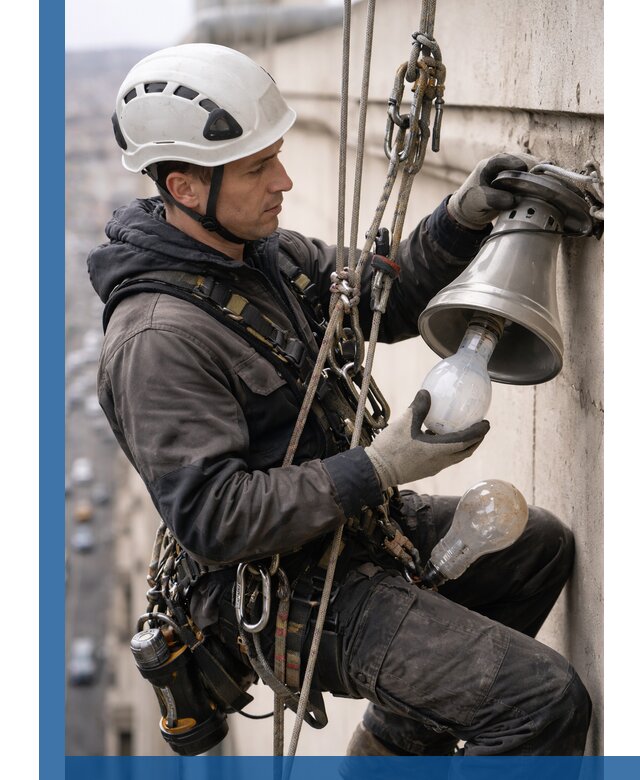 Замена ламп на высоте в Полевской профессионально и быстро