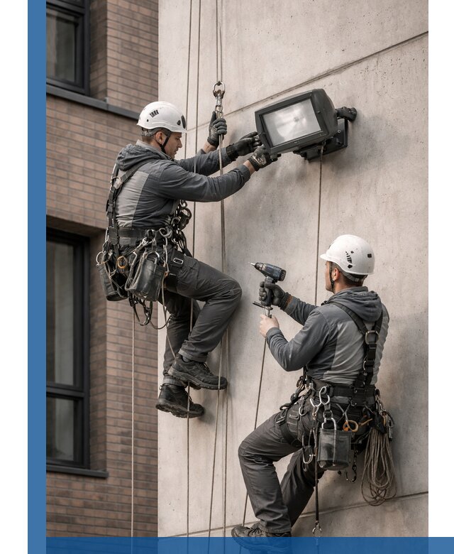 Профессиональный монтаж фасадных прожекторов в Полевской под ключ