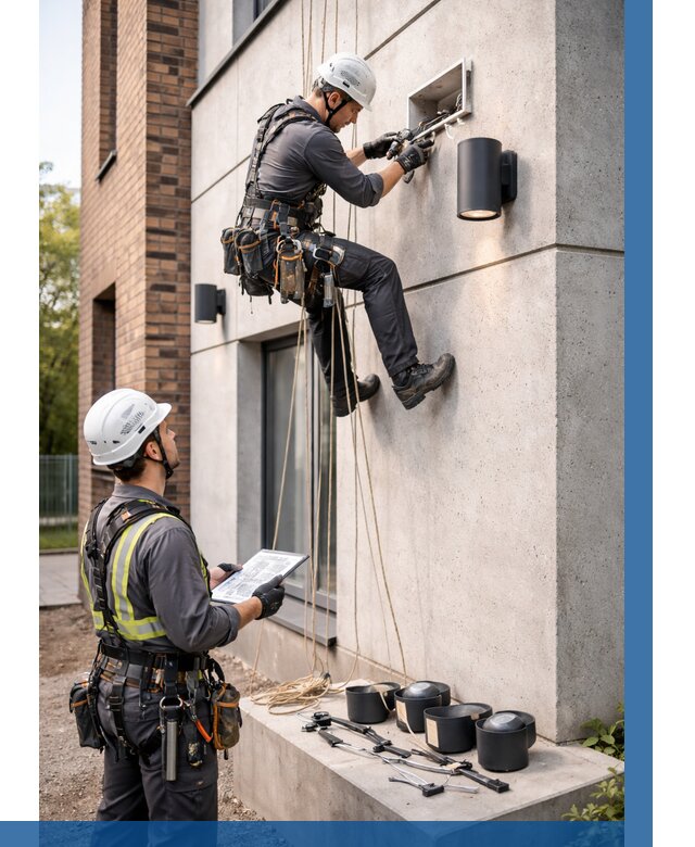 Монтаж фасадного освещения в Полевской от 2566 р. | ВЫСОТНИК-Плв