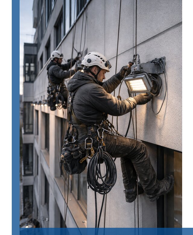Монтаж фасадного освещения в Полевской установка и подключение