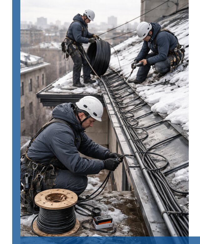 Монтаж греющего кабеля на кровле в Полевской под ключ