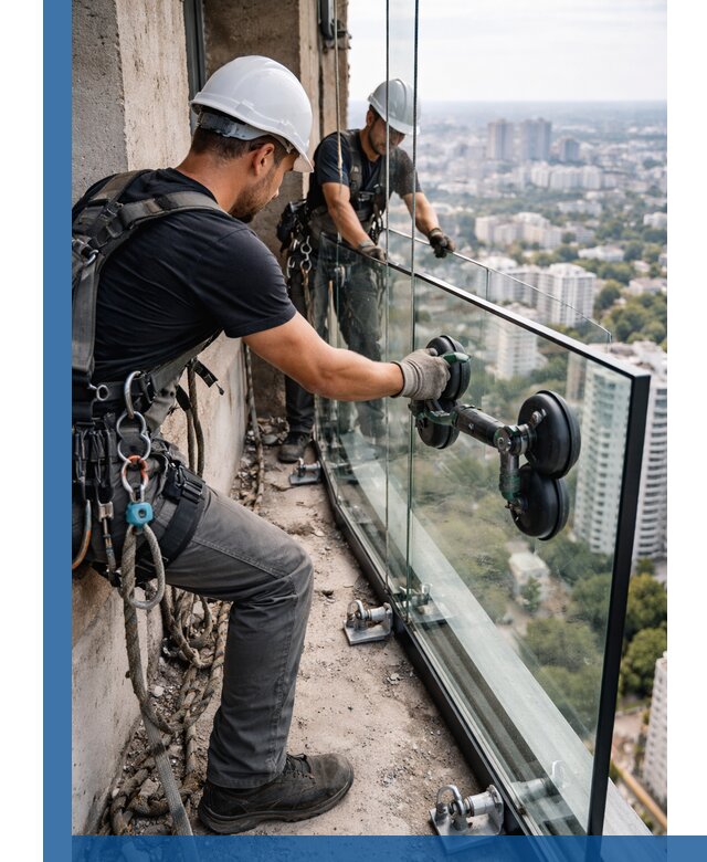 Монтаж стеклянных ограждений под ключ с гарантией в Полевской