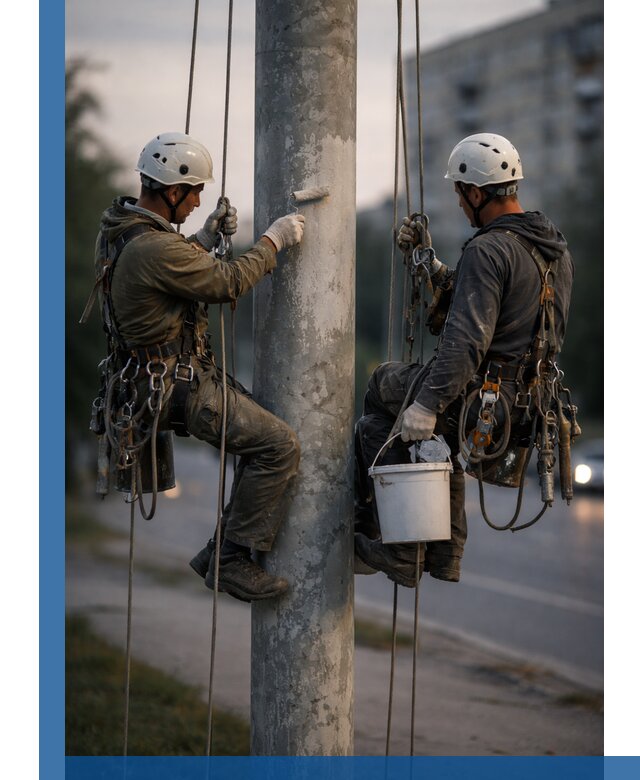 Покраска опор освещения и антикоррозийная защита в Полевской