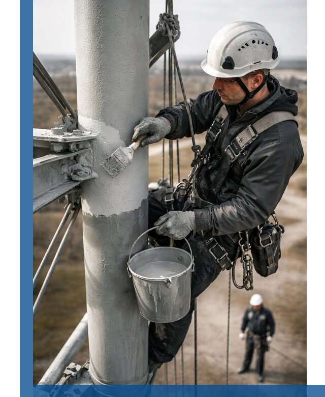 Покраска мачт связи в Полевской промышленными альпинистами
