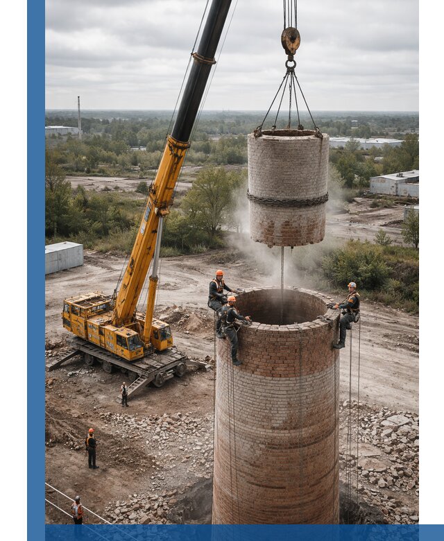 Демонтаж дымовой трубы в Полевской с гарантиями безопасности