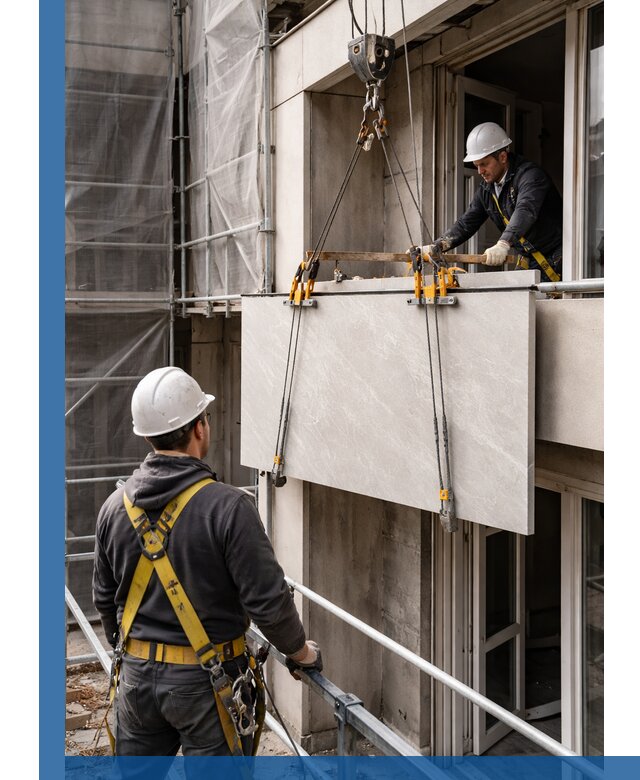 Подъем керамогранита на этаж в Полевской грузчиками и техникой