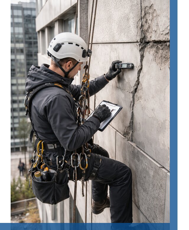 Обследование фасада альпинистами в Полевской от 123 р. | ВЫСОТНИК-Плв